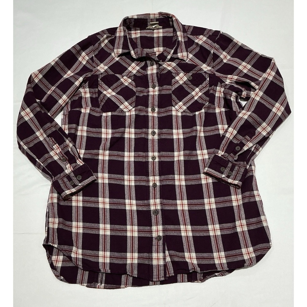 Duluth Trading Burlyweight Flannel Shirt womens Large Purple Plaid 100% Cotton - Picture 1 of 6